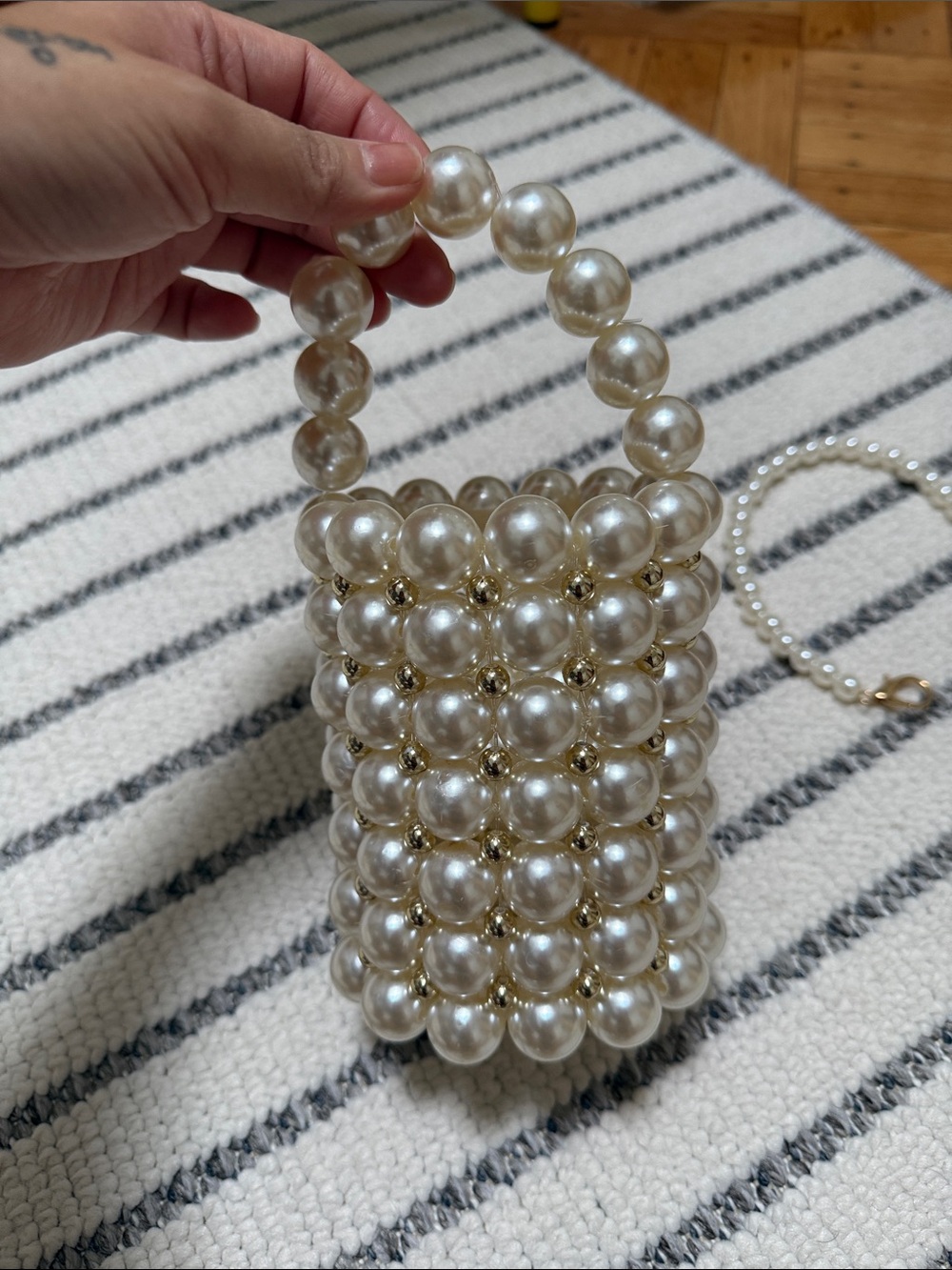 Pearl Beaded Mini Handbag - Ivory/Gold